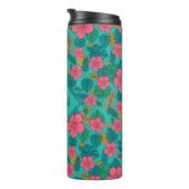 Tropical Hibiscus and Palm Leaf Pattern  Thermosbeker (Geroteerd rechts)