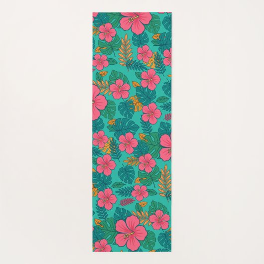 Tropical Hibiscus and Palm Leaf Pattern  Yogamat (Achterkant)