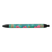 Tropical Hibiscus and Palm Leaf Pattern Zwarte Inkt Pen (Voorkant)