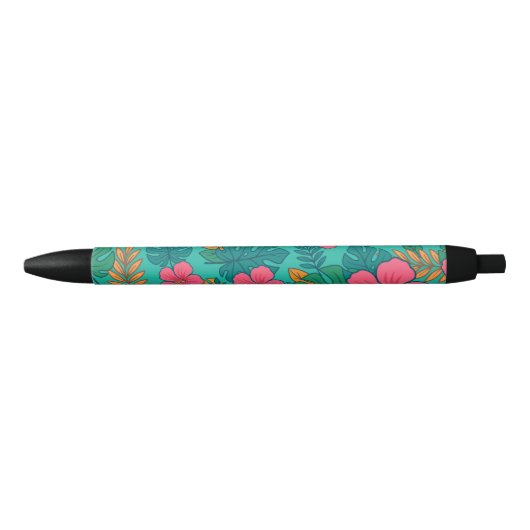 Tropical Hibiscus and Palm Leaf Pattern  Zwarte Inkt Pen (Voorkant)