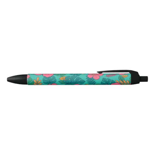 Tropical Hibiscus and Palm Leaf Pattern Zwarte Inkt Pen (Bovenkant)