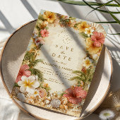 Tropical Hibiscus Beach Botanical Wedding Save The Date