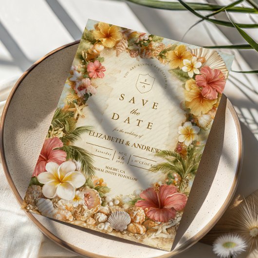Tropical Hibiscus Beach Botanical Wedding Save The Date