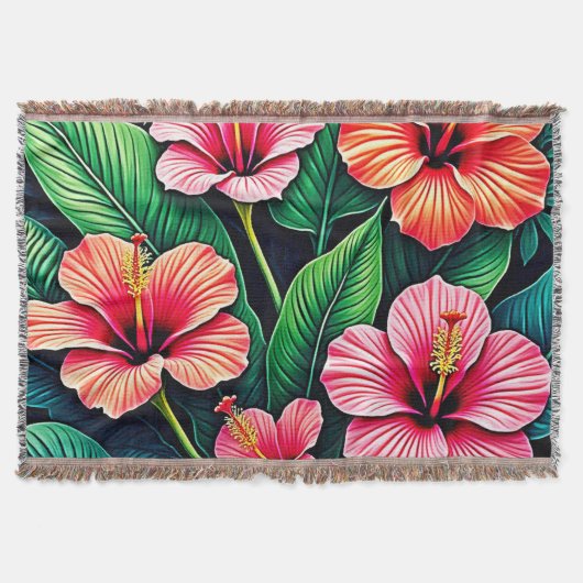 Tropical Hibiscus Bloom Artistry Deken (Voorkant)