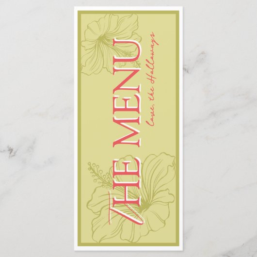Tropical Hibiscus Chartreuse Vibrant Wedding Menu (Achterkant)