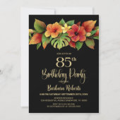 Tropical Hibiscus Floral Black 85th Birthday Party Kaart (Voorkant)