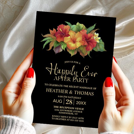 Tropical Hibiscus Floral Wedding After Party Kaart