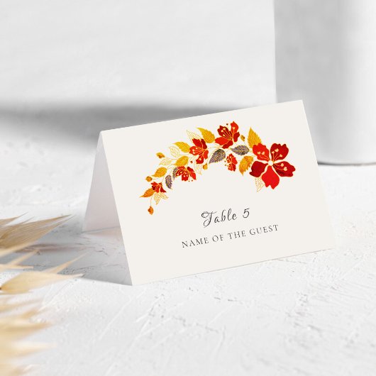 Tropical Hibiscus Florals Wedding Place Card Kaart