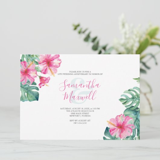 Tropical Hibiscus Flower Jubileum Invite (Staand voorkant)