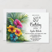 Tropical Hibiscus Flowers 85th Birthday Party Kaart (Voorkant)