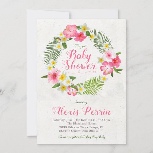 Tropical Hibiscus Flowers Baby shower Invitation Kaart (Voorkant)