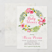 Tropical Hibiscus Flowers Baby shower Invitation Kaart (Voorkant / Achterkant)