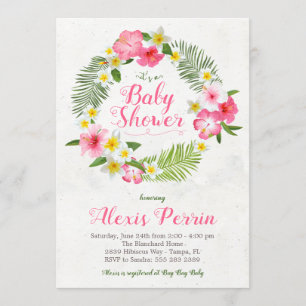 Tropical Hibiscus Flowers Baby shower Invitation Kaart