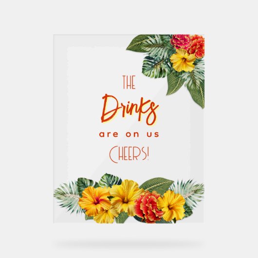 Tropical Hibiscus Luau Open Bar Acrylic Sign Acryl Bord (Voorkant)