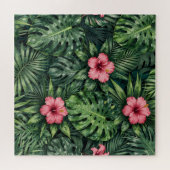 Tropical Hibiscus Monstera Jungle Pattern Legpuzzel (Horizontaal)