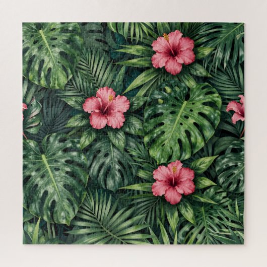 Tropical Hibiscus Monstera Jungle Pattern Legpuzzel (Verticaal)