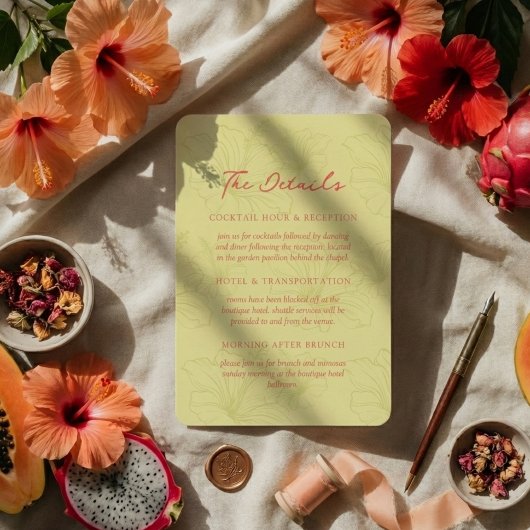 Tropical Hibiscus Pattern Vibrant Wedding Informatiekaartje