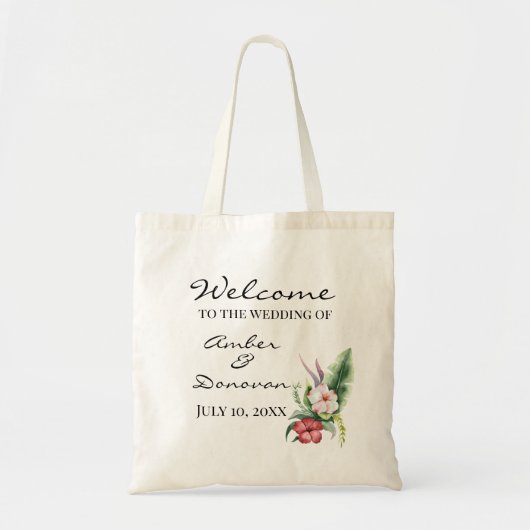 Tropical Hibiscus Watercolor Wedding Welcome Bag Tote Bag (Voorkant)