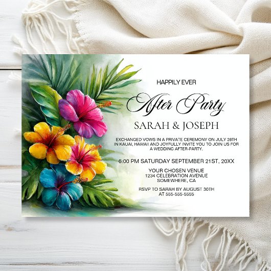 Tropical Hibiscus Wedding After Party Kaart