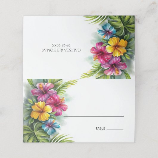 Tropical Hibiscus Wedding Place Card Plaatskaartje (Buitenkant ongevouwen)