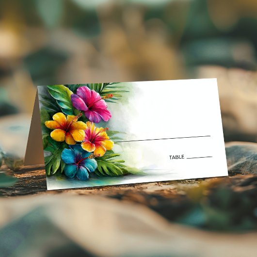 Tropical Hibiscus Wedding Place Card Plaatskaartje