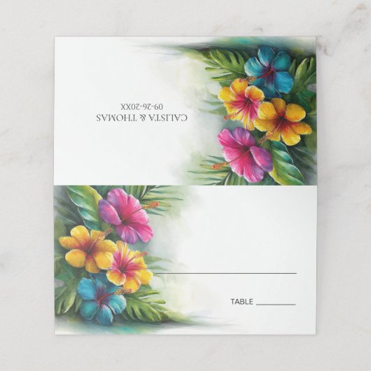 Tropical Hibiscus Wedding Place Card Plaatskaartje (Buitenkant ongevouwen)