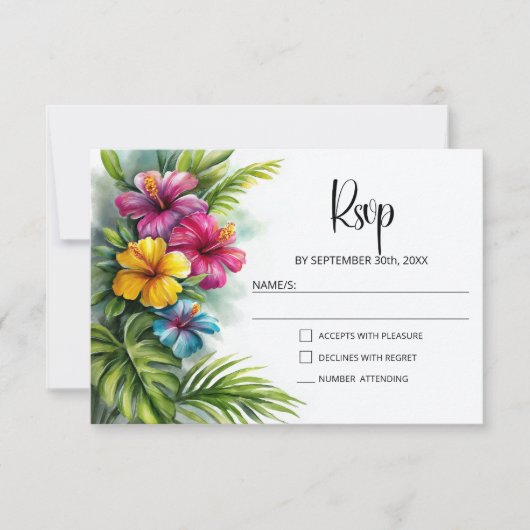 Tropical Hibiscus Wedding RSVP (Voorkant)