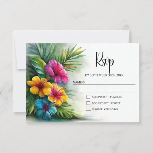 Tropical Hibiscus Wedding RSVP (Voorkant)