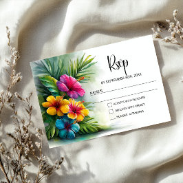 Tropical Hibiscus Wedding RSVP Kaartje