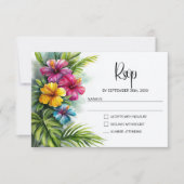 Tropical Hibiscus Wedding RSVP Kaartje (Voorkant)