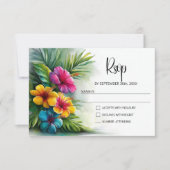 Tropical Hibiscus Wedding RSVP Kaartje (Voorkant)