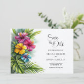 Tropical Hibiscus Wedding Save the Date (Staand voorkant)
