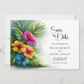 Tropical Hibiscus Wedding Save the Date (Voorkant)