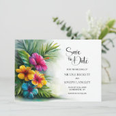 Tropical Hibiscus Wedding Save the Date (Staand voorkant)