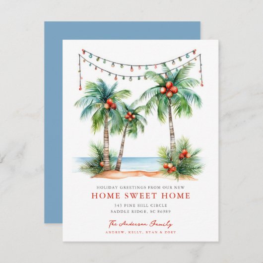 Tropical Holiday New Home Card Aankondiging (Voorkant / Achterkant)