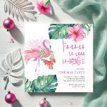 Tropical Holiday Party Waterverf Flamingo Kaart<br><div class="desc">De grappige tropische kerstuitnodigingen zijn voorzien van een waterverf roze flamingo met monstera palmbladeren. De woorden Fa-la-la-la-la-la-la-mingle spelen zich af in een leuk, met de hand geletterd type. Een schattige keuze voor Florida strand pinkmas party. Unieke waterverf kunst en design van Victoria Grigaliunas van Do Tell A Belle. Ga voor...</div>