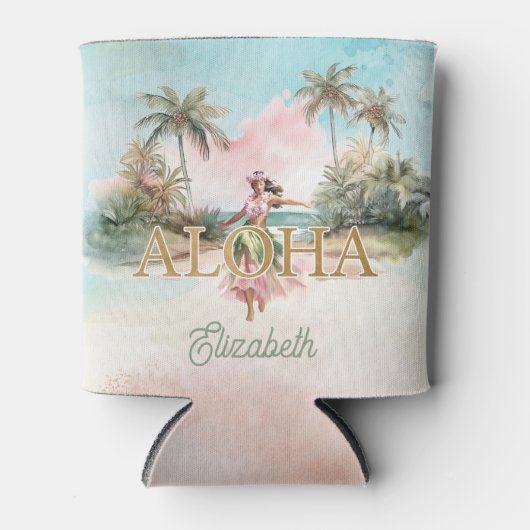 Tropical Hula Meisje Aloha Hawaii Aangepaste Koelb Blikjeskoeler (Voorkant)