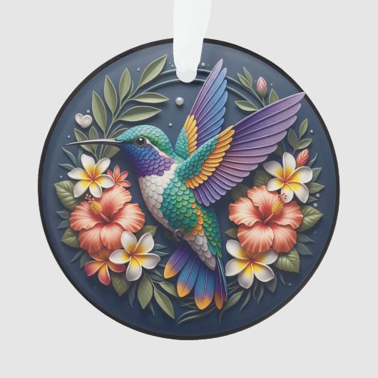 Tropical Hummingbird Ornament – Colorful Floral (voorkant)