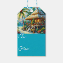 Tropical Hut Christmas Palm Tree Beach Coastal Cadeaulabel