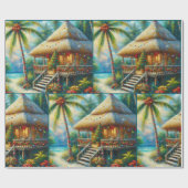 Tropical Hut Christmas Palm Tree Beach Decoupage Cadeaupapier (Vlak)