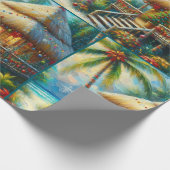 Tropical Hut Christmas Palm Tree Beach Decoupage Cadeaupapier (Hoek)