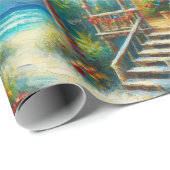 Tropical Hut Christmas Palm Tree Beach Decoupage Cadeaupapier (Rol Hoek)