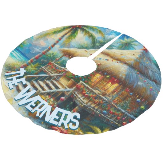 Tropical Hut Christmas Palm Tree Personalized Kerstboom Rok (Gekanteld)