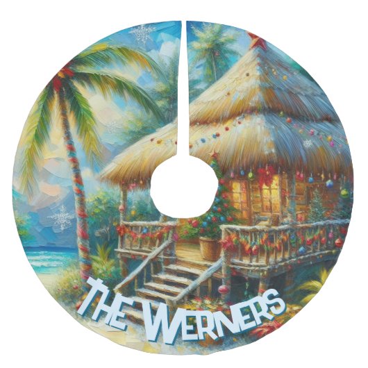 Tropical Hut Christmas Palm Tree Personalized Kerstboom Rok (Voorkant)