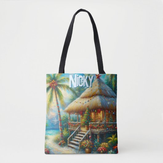 Tropical Hut Christmas Palm Tree Personalized Tote Bag (Voorkant)
