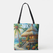 Tropical Hut Christmas Palm Tree Personalized Tote Bag (Achterkant)