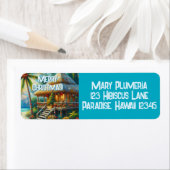Tropical Hut Christmas Palm Tree Retouradres Etiket (Insitu)
