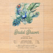 Tropical Indian Peacock Floral Bridal Shower Acryl Uitnodigingen (Voorkant)