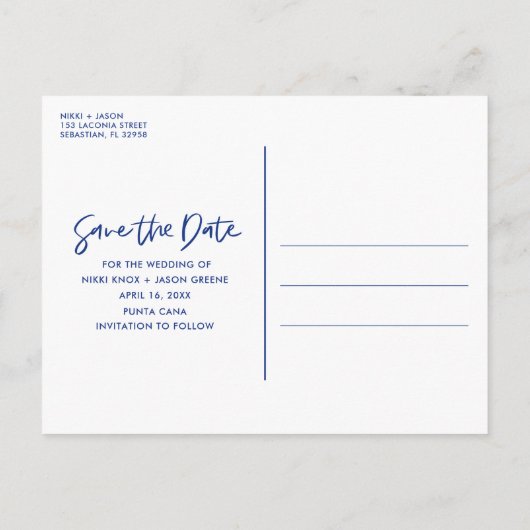 Tropical Island Beach Bruiloft Save the Date Aankondigingskaart (Achterkant)