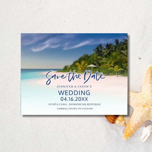 Tropical Island Beach Bruiloft Save the Date Aankondigingskaart